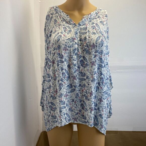 Lauren Conrad Womens Floral Button Up Ruffle  Blouse Top Size XL Multicolor Used - Picture 1 of 16
